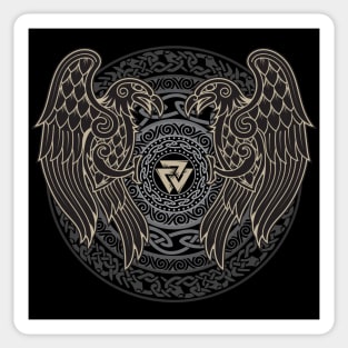 Ravens of Odin Norse Pagan Viking Raven Huginn and Muninn Valknut Sticker